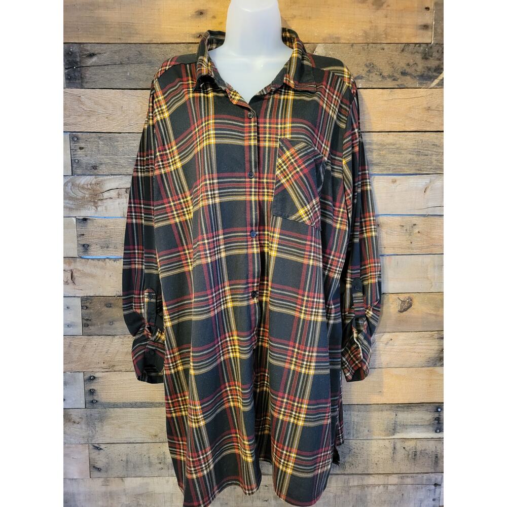SALE-New York Laundry women's dark plaid button down long sleeve tunic size 2x